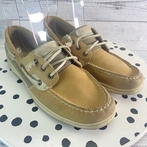 Sperry Shoes Womens 9.5 M Tan Leather Top Sider Casual Sneakers Boat Preppy Lake